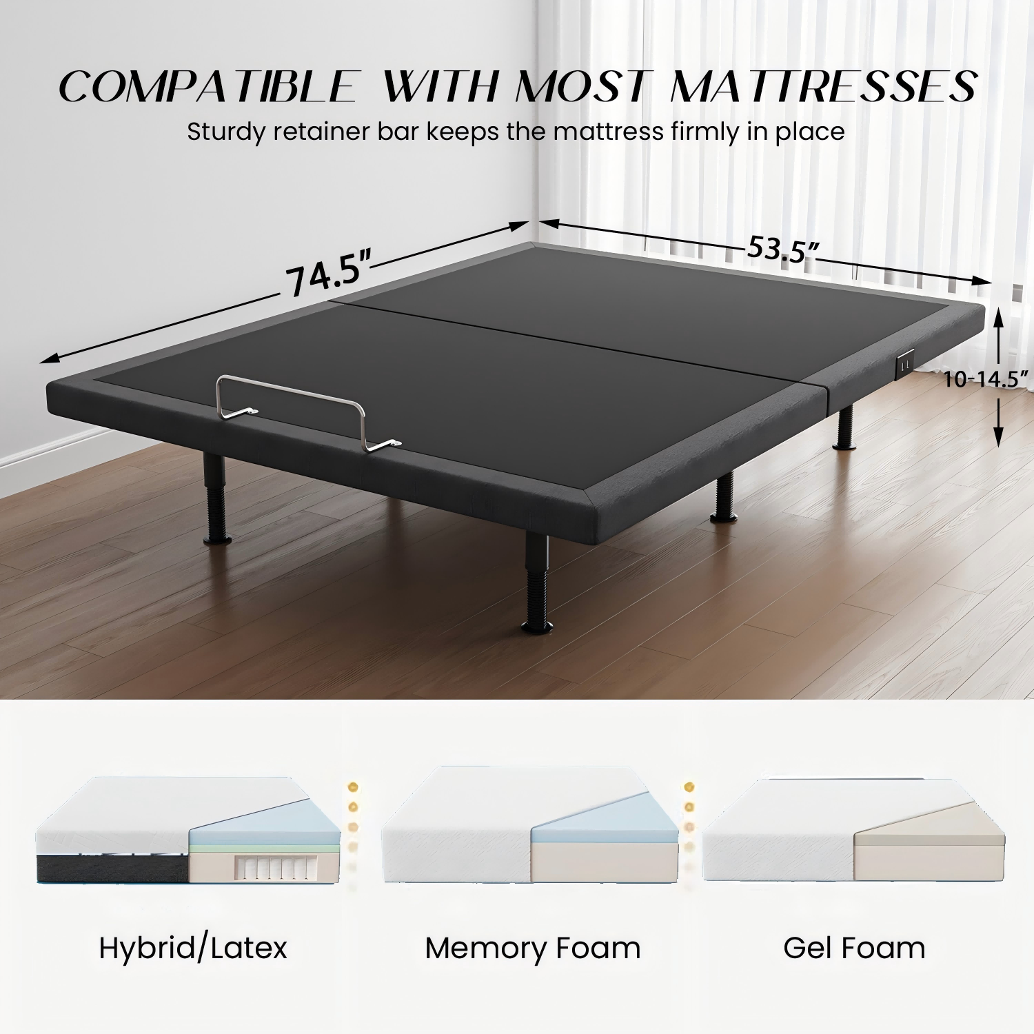 Adjustable Bed Frame Queen with Massage -Wireless Remote Electric Power Bed Foundation Under-Bed Lighting | Zero Gravity | USB PortsX2 | Height Adjustable Legs