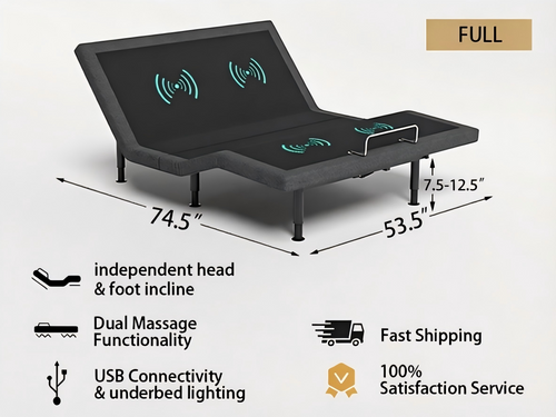 Adjustable Bed Frame Full Size with Massage -Wireless Remote Electric Power Bed Foundation Under-Bed Lighting | Zero Gravity | USB PortsX2 | Height Adjustable Legs