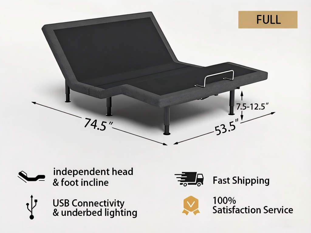 Adjustable Bed Frame Full Size with APP Control -Wireless Remote Electric Power Bed Foundation| Height Adjustable Legs 900lbs Capacity
