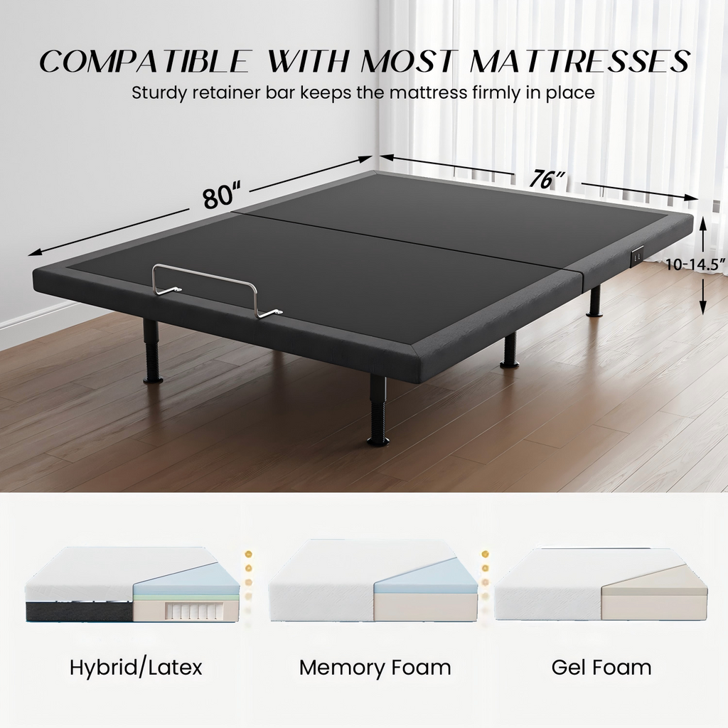 King Size Adjustable Bed Frame - Elderly & Senior Friendly, Zero Gravity, Head/Foot Adjustment, Enhanced Comfort,950lbs Capacity