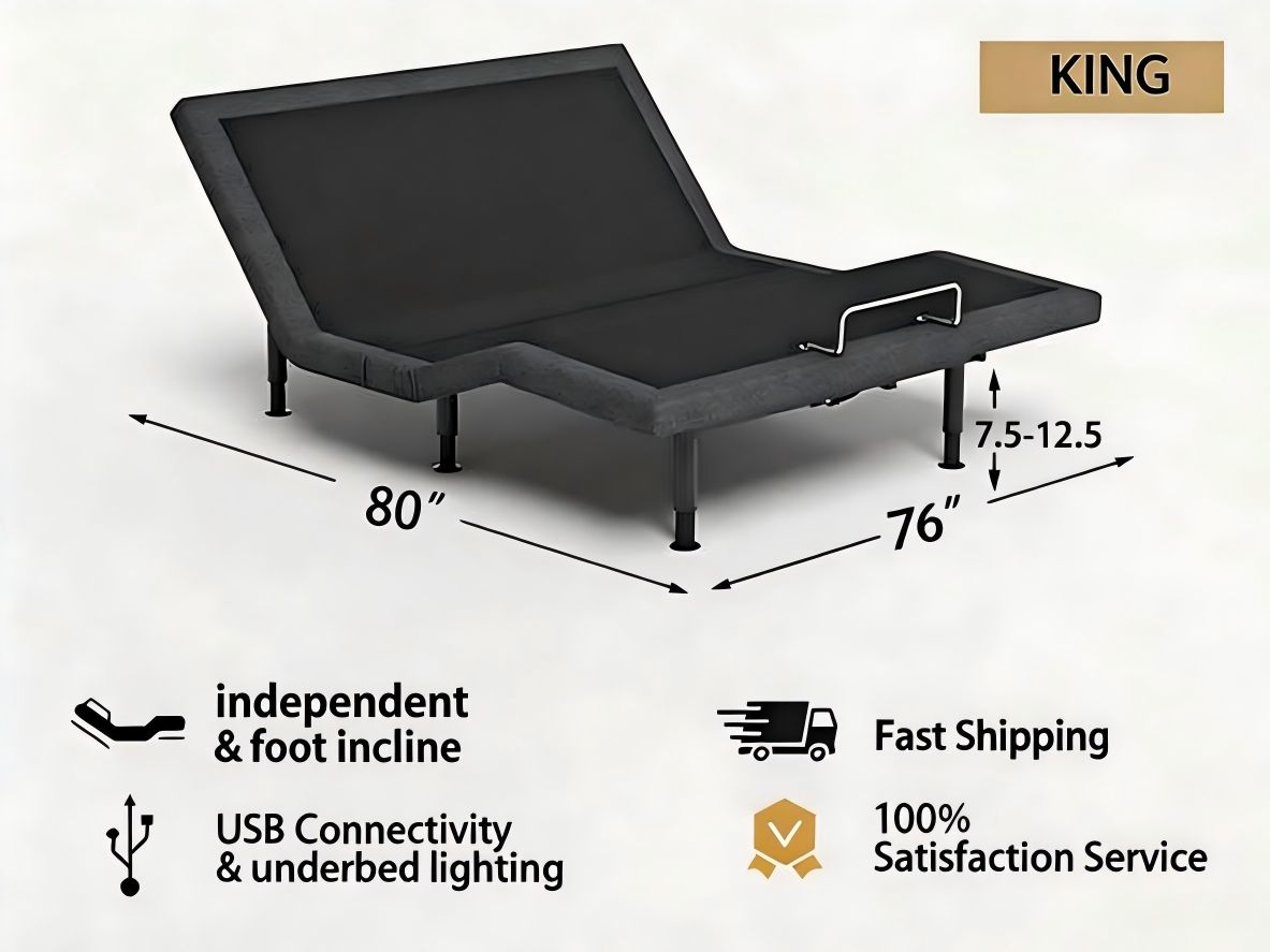 King Size Adjustable Bed Frame - Elderly & Senior Friendly, Zero Gravity, Head/Foot Adjustment, Enhanced Comfort,950lbs Capacity