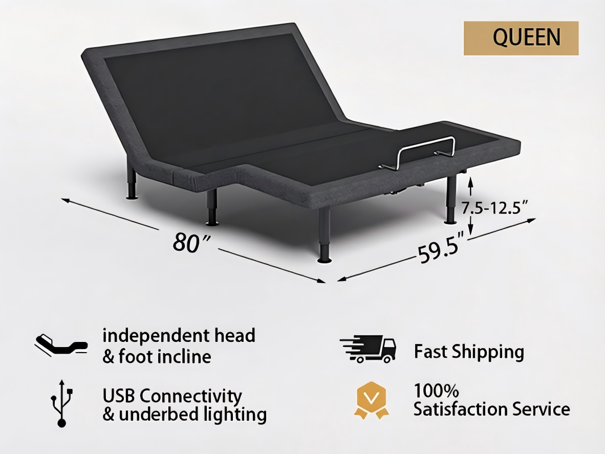 Adjustable Bed Frame Queen Size with APP Control -Wireless Remote Electric Power Bed Foundation I Zero Gravty Height Adjustable Legs 900lbs Capacity