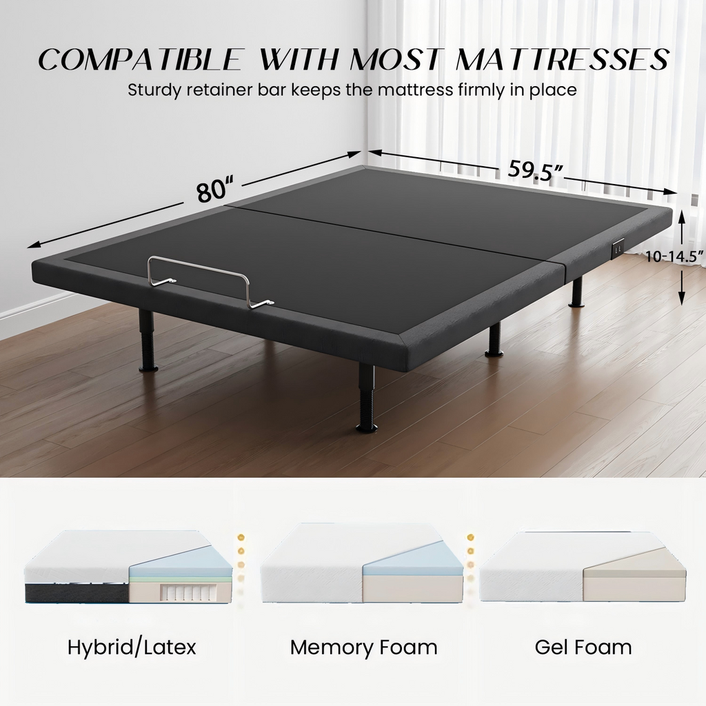 Adjustable Bed Frame Queen with Massage -Wireless Remote Electric Power Bed Foundation Under-Bed Lighting | Zero Gravity | USB PortsX2 | Height Adjustable Legs